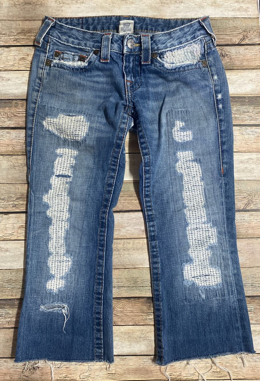 True Religion Womens Size 27 'Bobby' Distressed Cropped Jeans